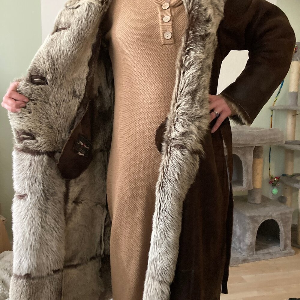 Long beautiful luxurious classic sherling fur coat